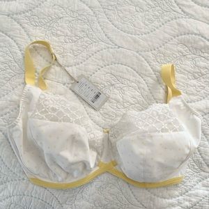 NWT 36J Bravissimo Tammy white and yellow lace bra